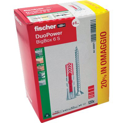 TASSELLO NYLON DUOPOWER S BIG BOX FISCHER - VITE TSP CAVA PZ DUOPOWER 6X30 S CF=PZ 100+20 - immagine 2