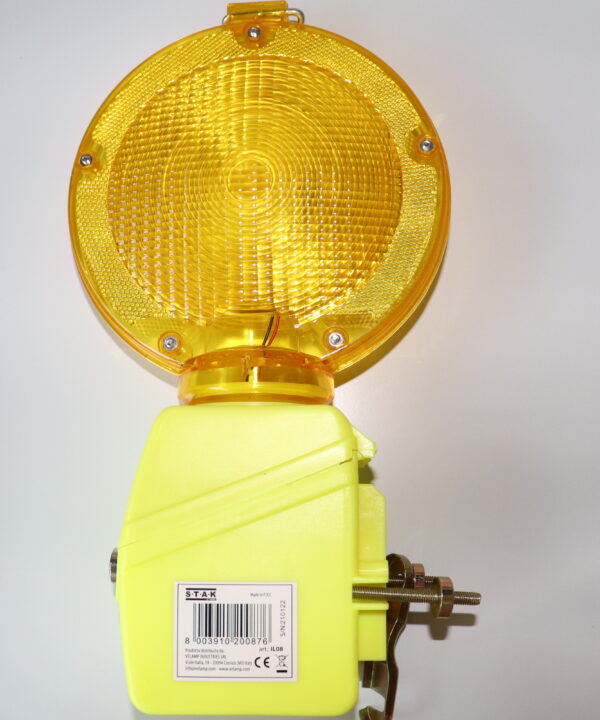LAMPADA SEGNALAZIONE GIALLA MONOBATTERIA LUCE LAMPEGGIANTE C/STAFFA + BATTERIA