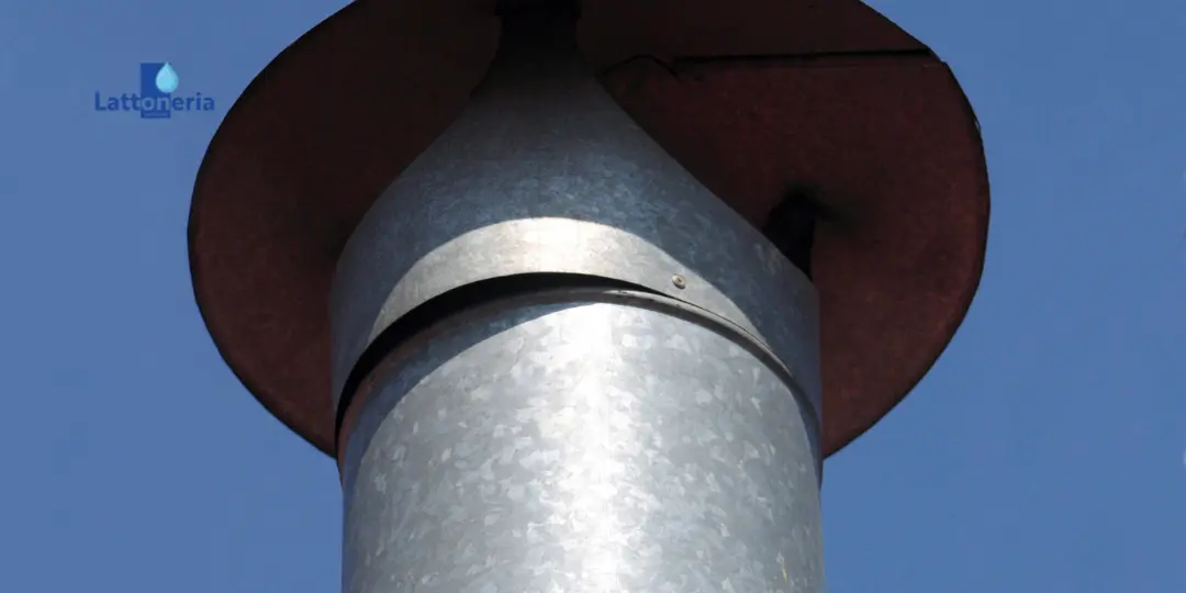 Comignolo in lamiera zincata con cappello parapioggia per scarico fumi su tetto