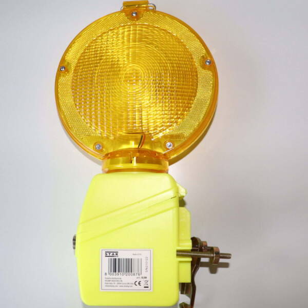LAMPADA SEGNALAZIONE GIALLA MONOBATTERIA LUCE LAMPEGGIANTE C/STAFFA + BATTERIA